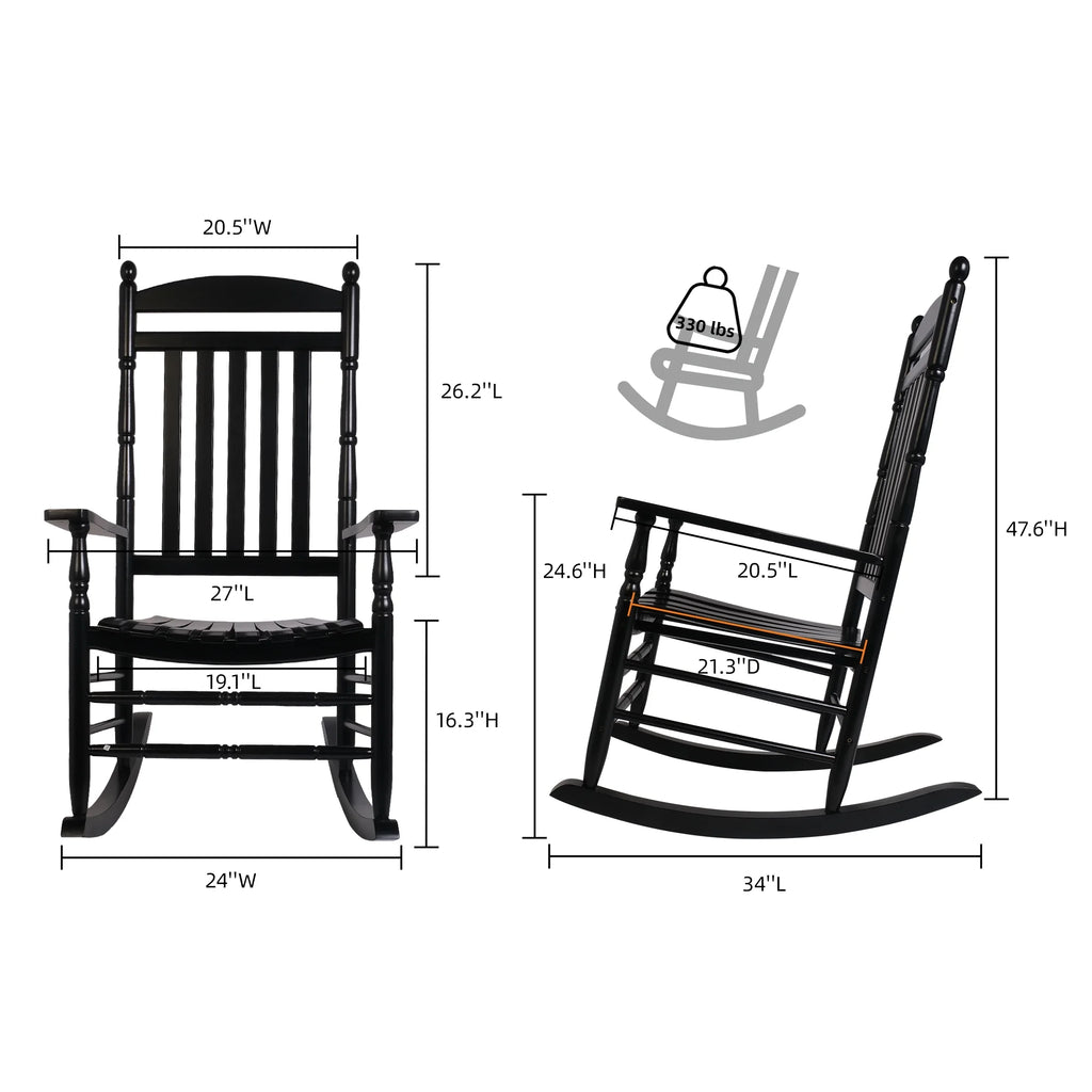 Set of 2 Black Oversized Wood Outdoor Rocking Chairs B222275