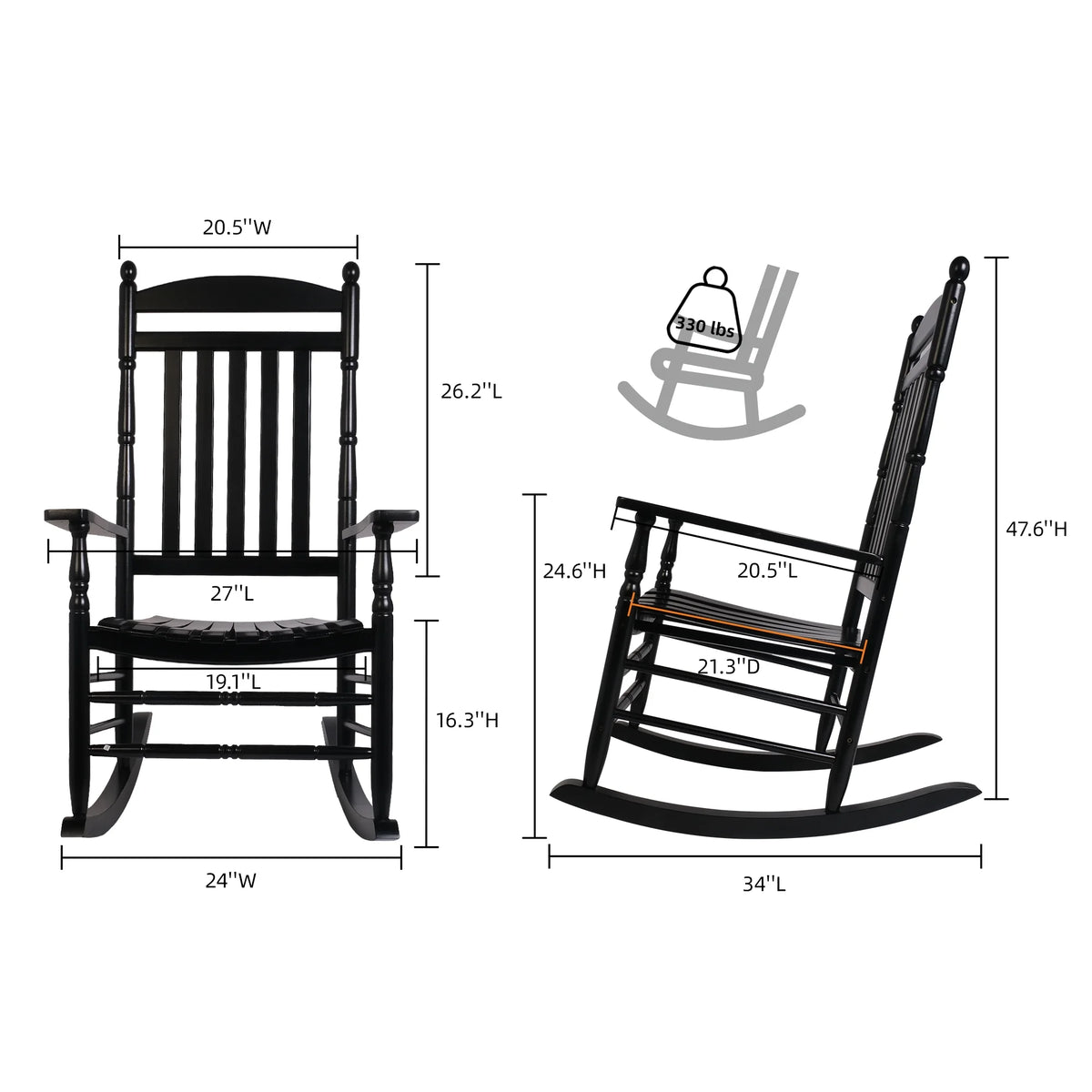 Set of 2 Black Oversized Wood Outdoor Rocking Chairs B222275