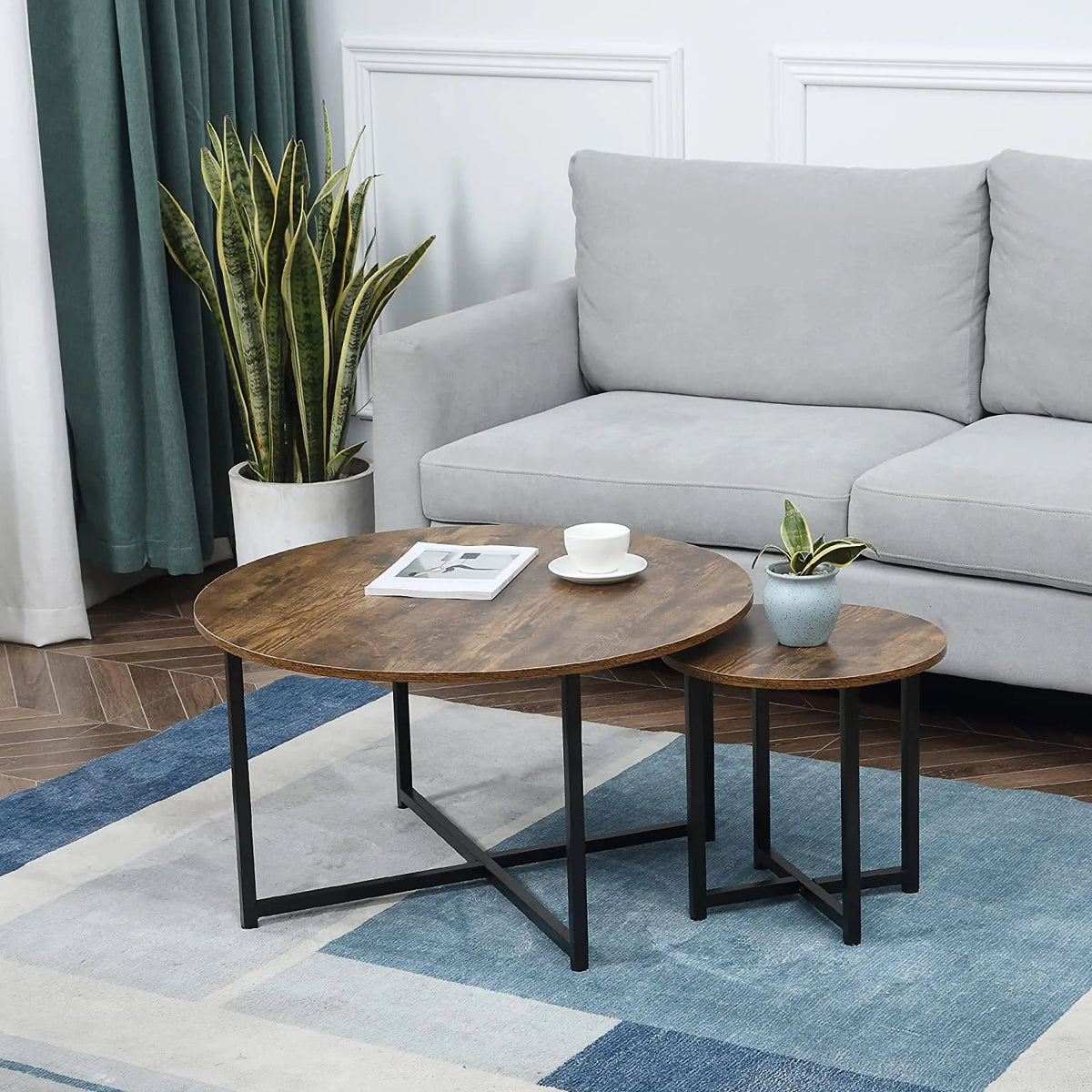 Set of 2 Round Coffee Table with Metal Frame L67673